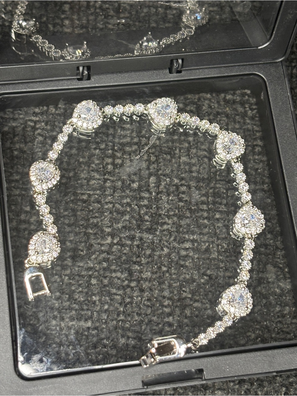 Elegant Silver Rhinestone Tennis Bracelet - Sparkling Heart Accents